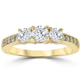 1 1/2 cttw Diamond 3-Stone Engagement Anniversary Ring 14k Yellow Gold