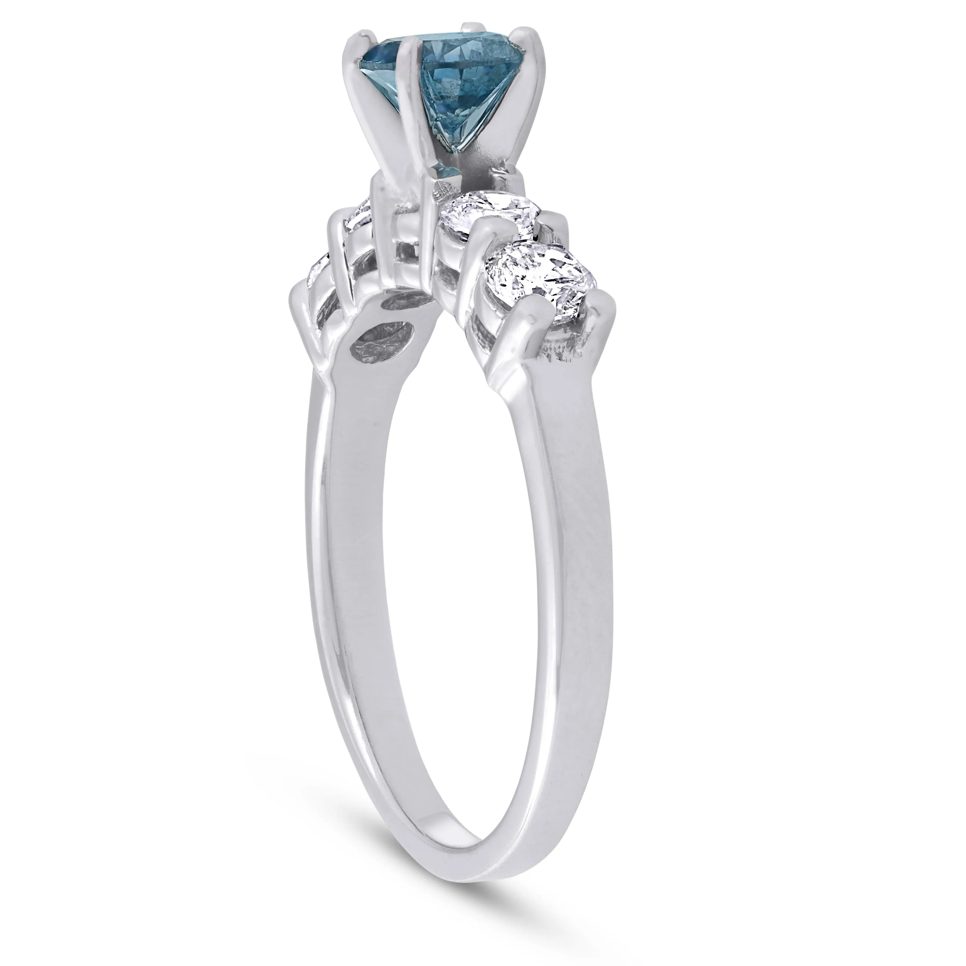 1 1/2ct Blue & White Diamond Engagement Ring 14k White Gold