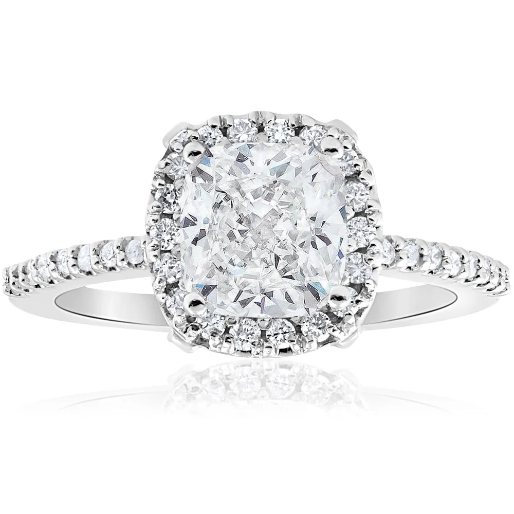 1 3/4ct Cushion Halo Diamond Engagement Ring 14k White Gold