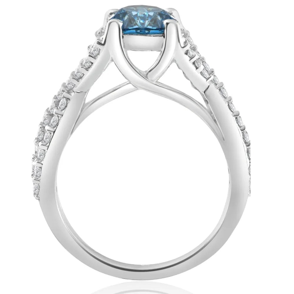 1 5/8Ct Blue & White Diamond Infinity Twist Engagement Ring 14k White Gold