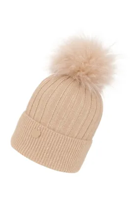 Adults Cream Angora Beanie Hat with matching Pom