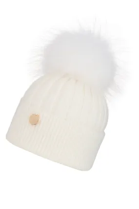 Adults Frost Angora Beanie Hat with White Pom