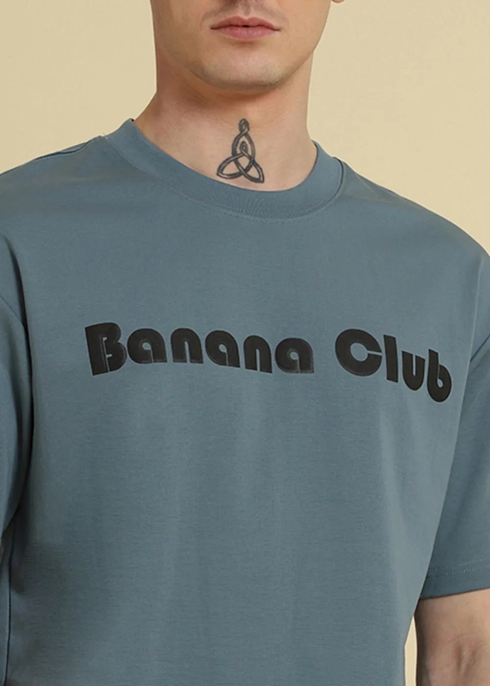 Banana Club Embossed Blue Oversized Fit T-shirt