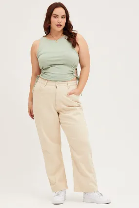 Beige Denim Jean High Rise Wide Leg