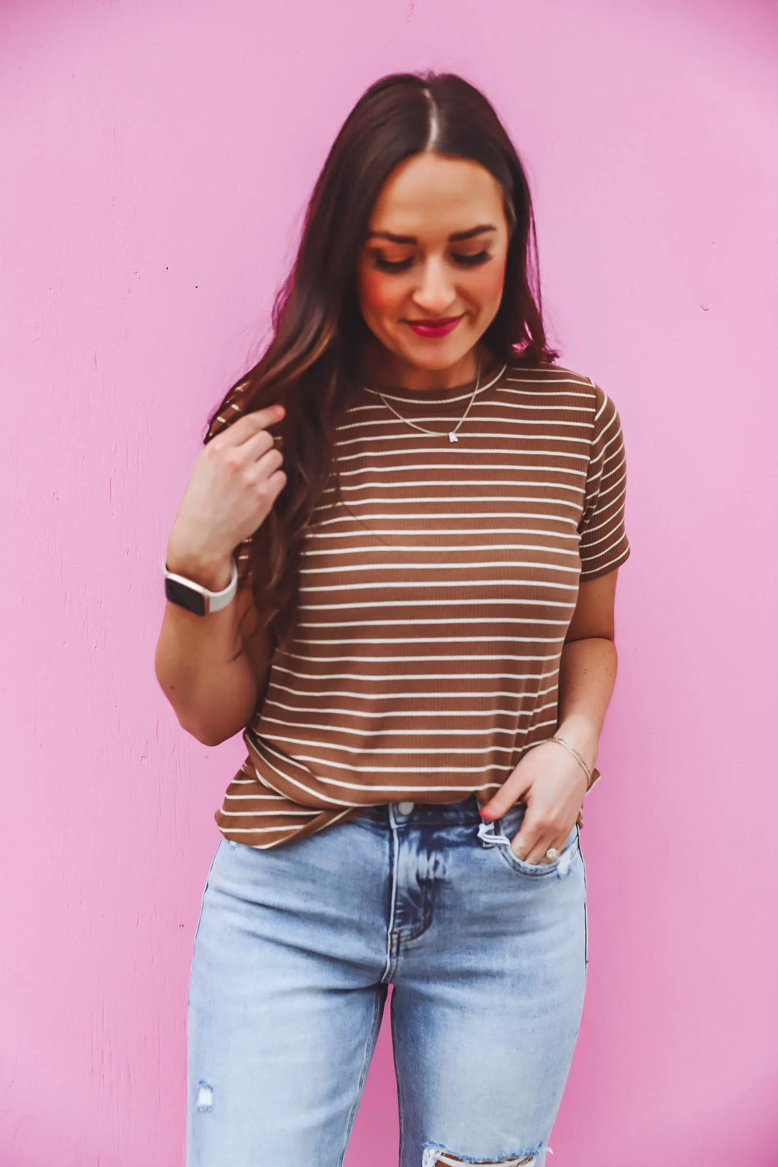 Brittany Striped Top-Caramel