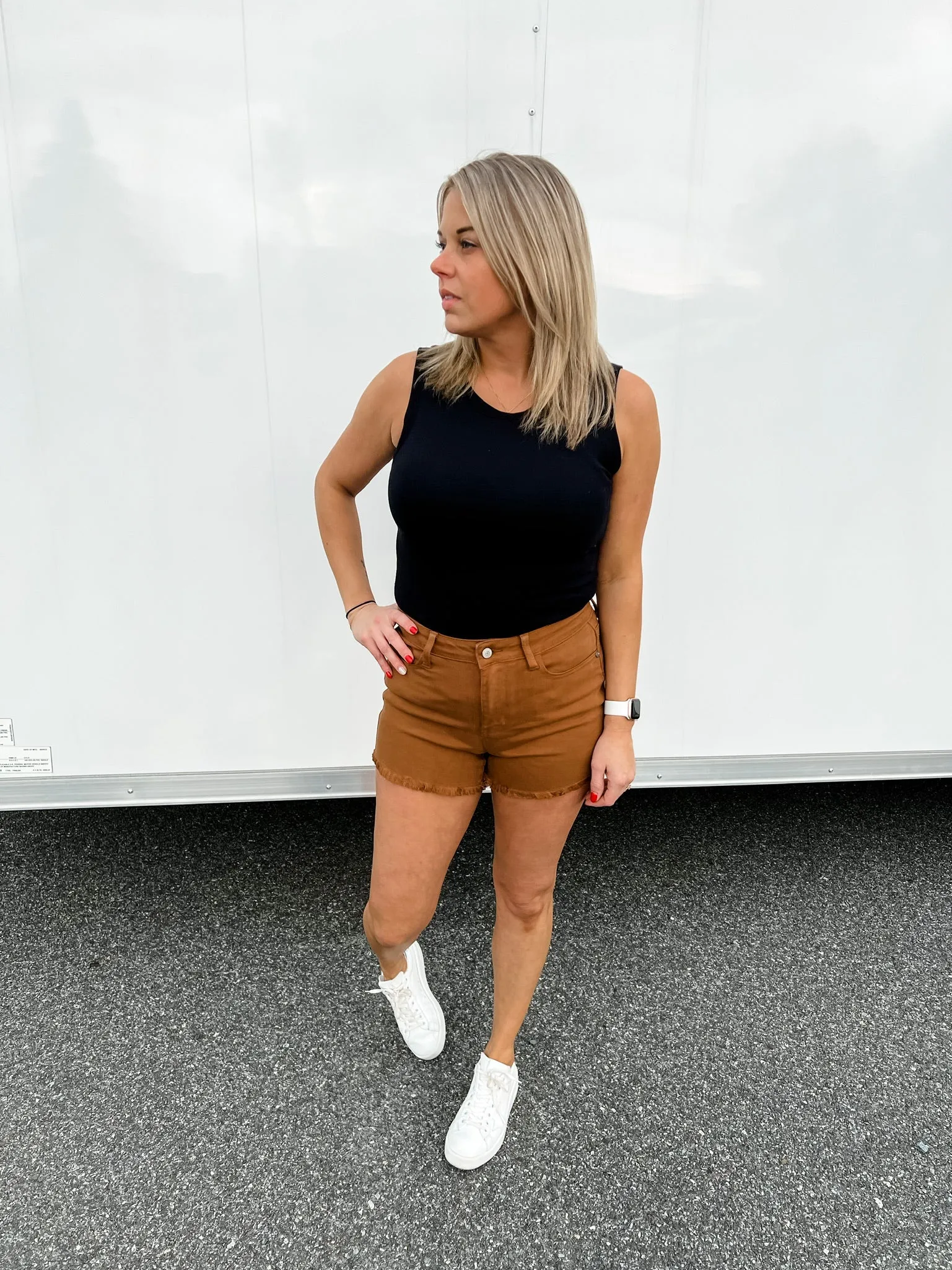 Brown Mid-Rise Cutoff Shorts