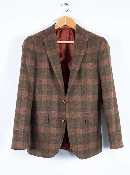 Brown Tweed  Blazer 100% Wool Tailored Fit by Torre