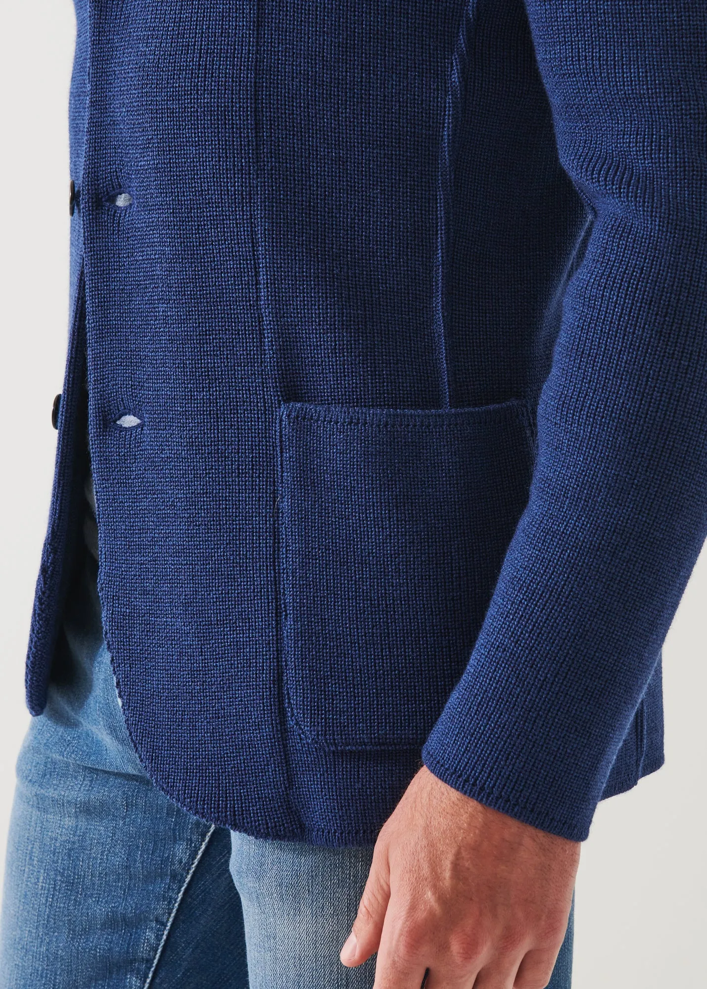 CARDIGAN STITCH MERINO WOOL 3-BUTTON BLAZER