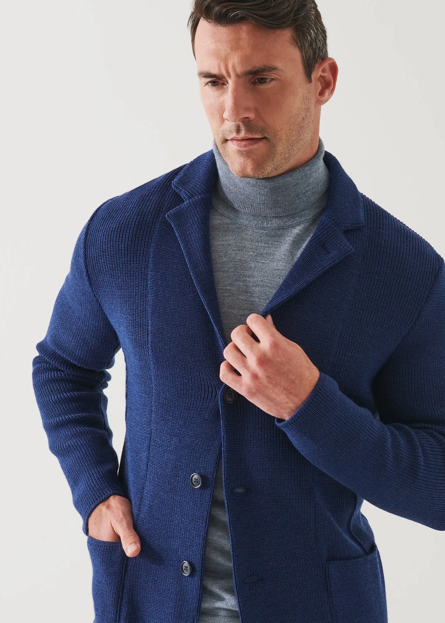 CARDIGAN STITCH MERINO WOOL 3-BUTTON BLAZER