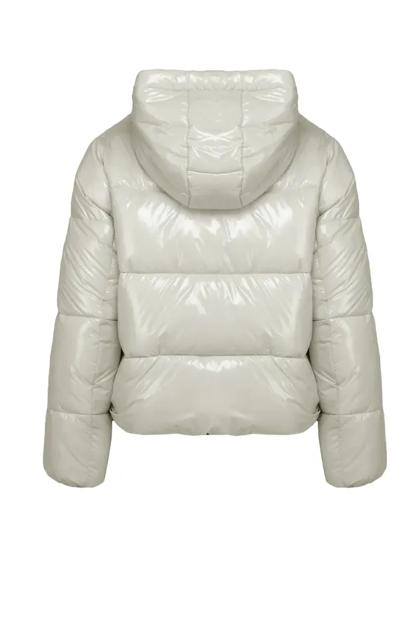 Censured women's hooded down jacket short loose and shiny JW388NTGNY3139 almond milk