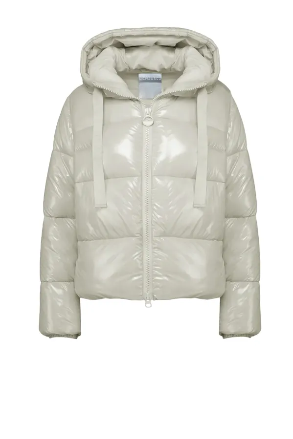 Censured women's hooded down jacket short loose and shiny JW388NTGNY3139 almond milk