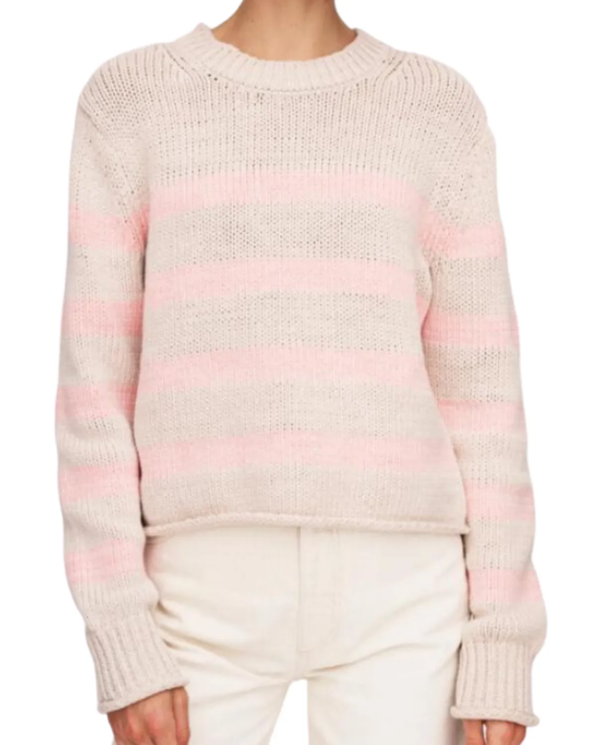 Cotton Rope Striped Crewneck Sweater (Grapefruit Combo)