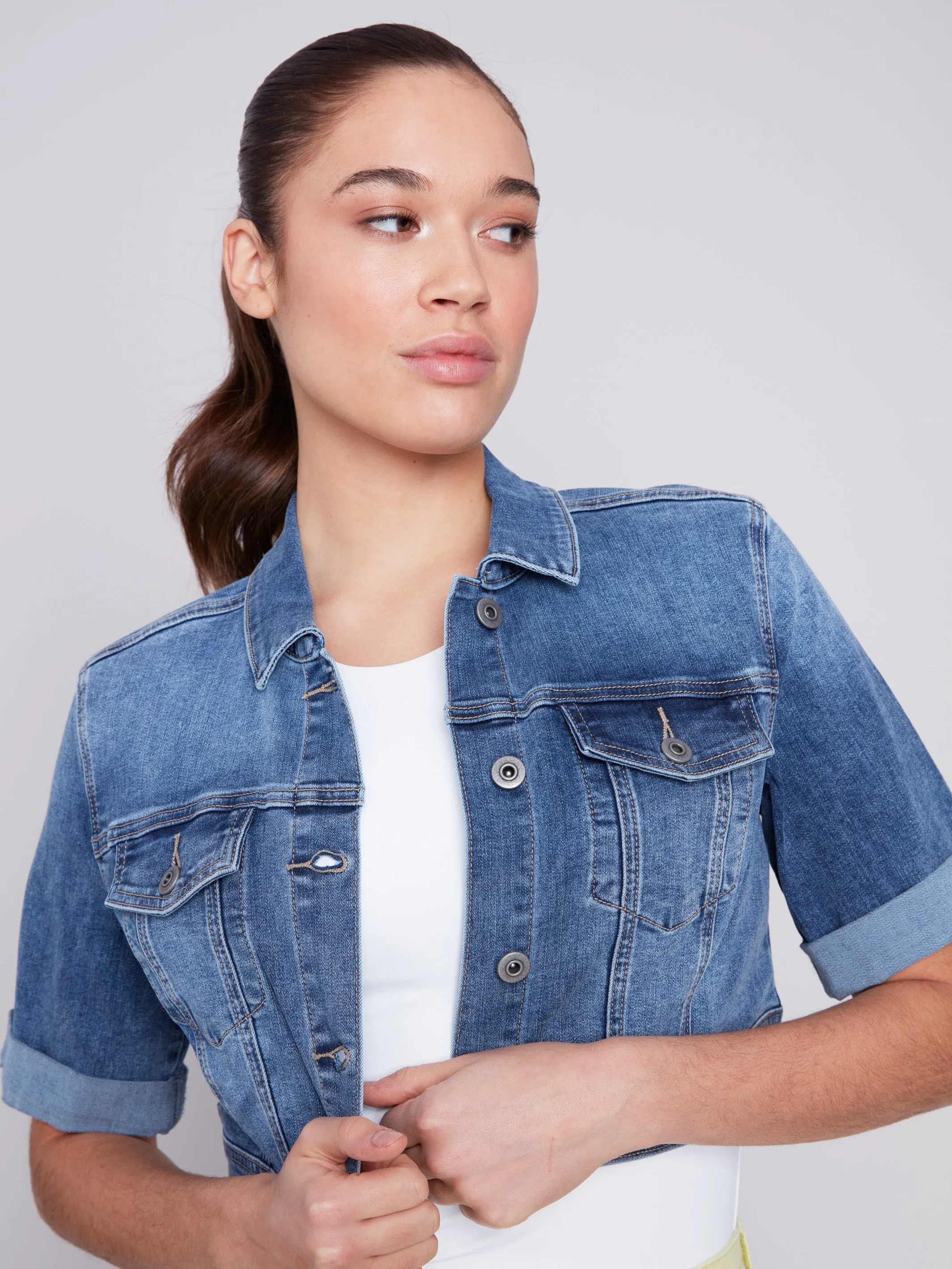 Cropped Jean Jacket - Medium Blue