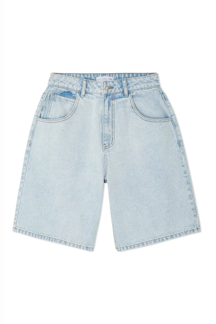 Denim Scallop Pocket Long Shorts