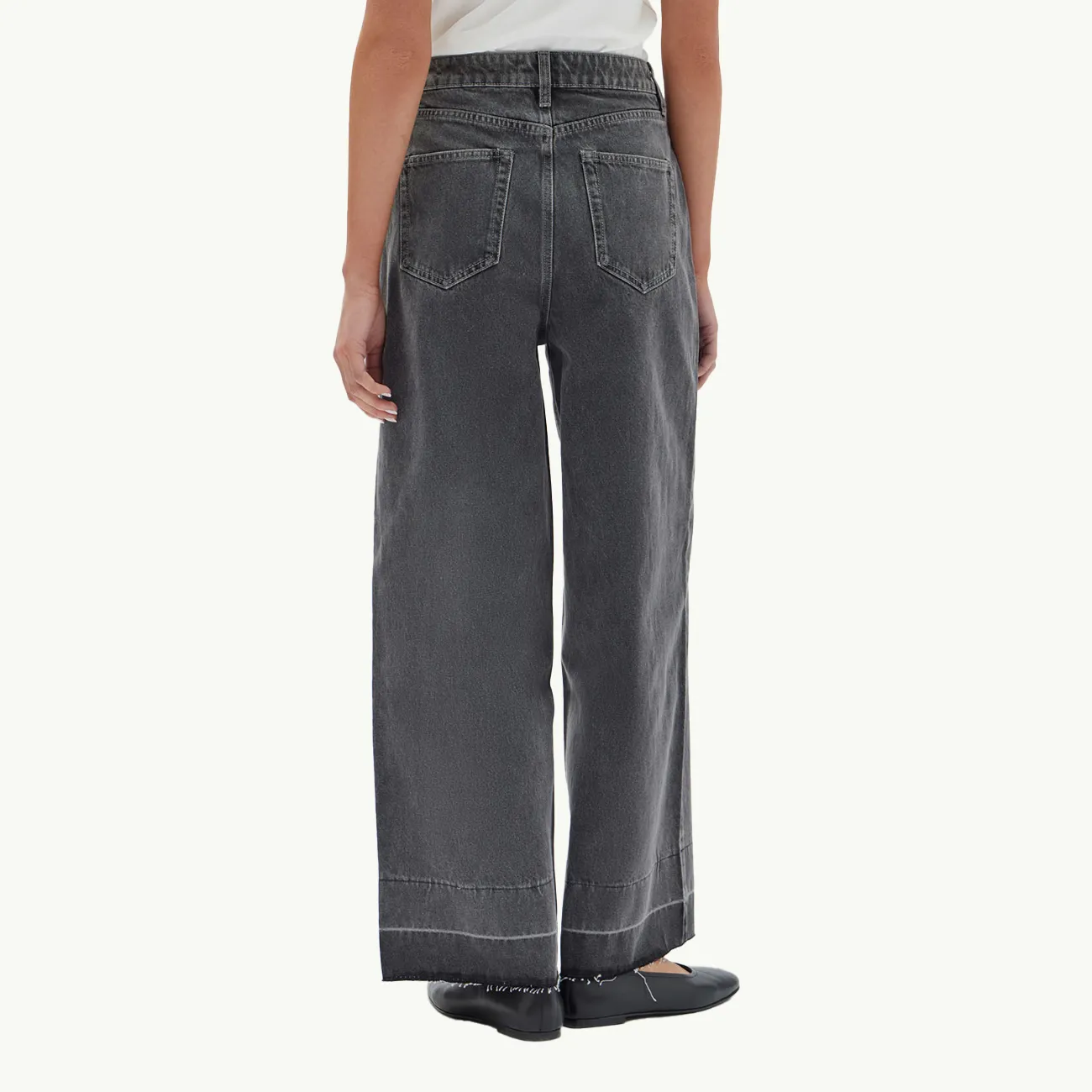 Distressed Hem Wide Leg Jean - Charcoal