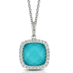 Doves St. Barth's Blue Turquoise & Diamond Cushion White Gold Pendant Necklace