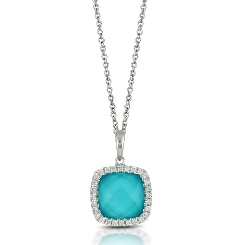 Doves St. Barth's Blue Turquoise & Diamond Cushion White Gold Pendant Necklace