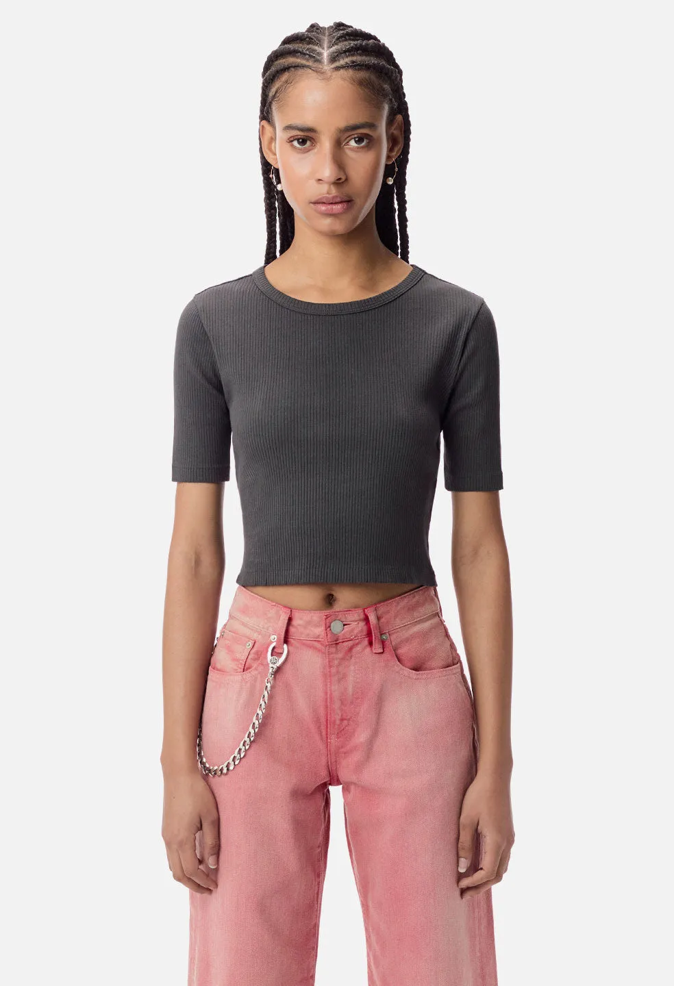 Fawn Rib Cropped Tee / Charcoal