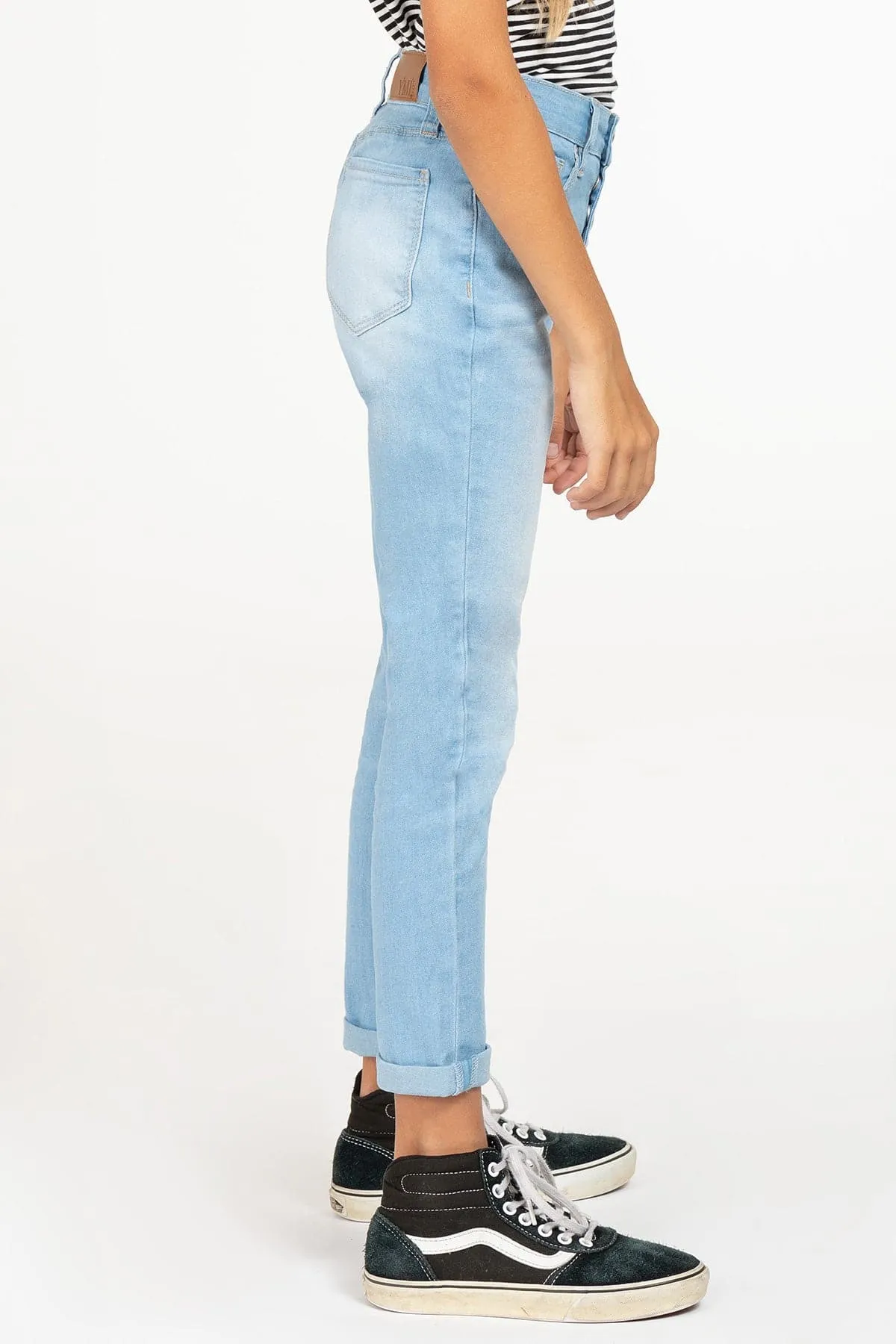 Girls High-Waisted Button-Fly Denim Ankle Jeans with Rolled Cuffs