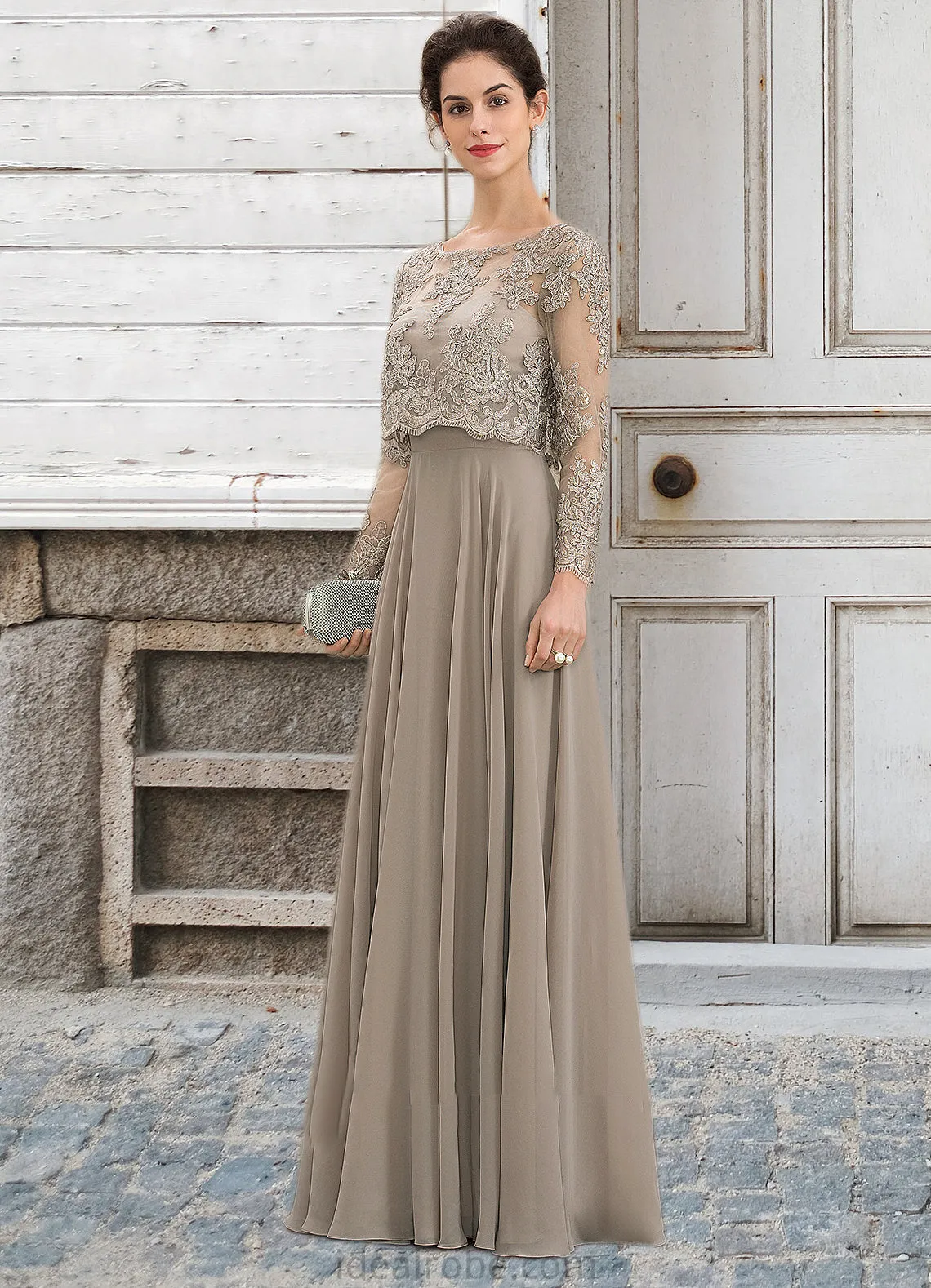 Jean A-Line Scoop Neck Floor-Length Chiffon Lace Mother of the Bride Dress With Sequins STK126P0014612