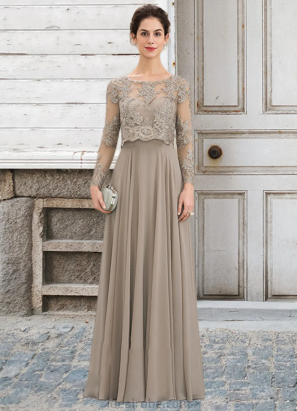 Jean A-Line Scoop Neck Floor-Length Chiffon Lace Mother of the Bride Dress With Sequins STK126P0014612