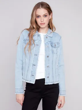 Jean Jacket with Frayed Edges - Bleach Blue