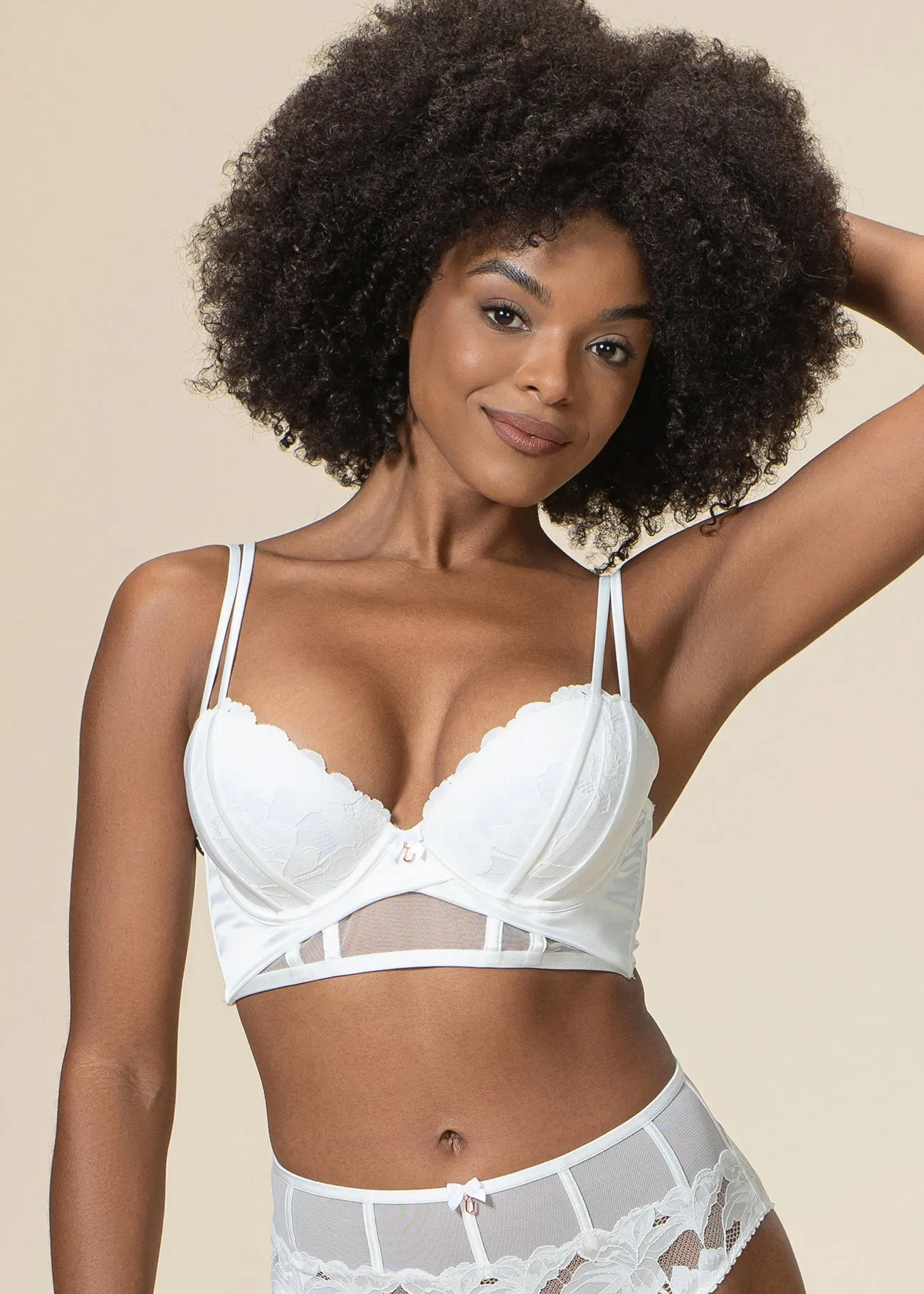 JEAN Underwired White Lace Long Bra