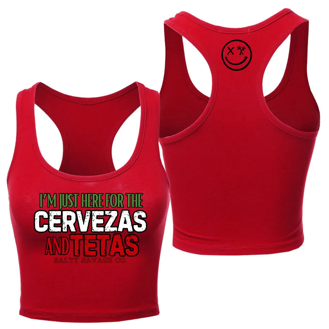 Ladies "CERVEZAS AND TETAS" Racerback Crop Tank | Cinco De Mayo Edition