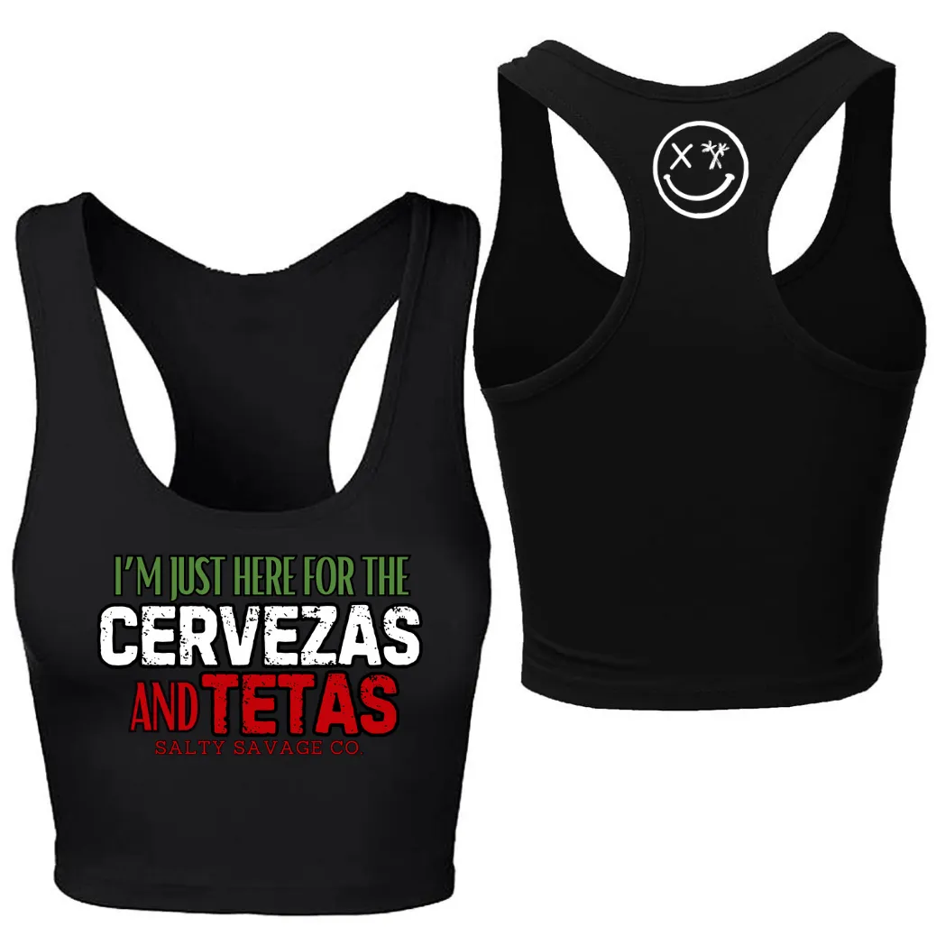 Ladies "CERVEZAS AND TETAS" Racerback Crop Tank | Cinco De Mayo Edition