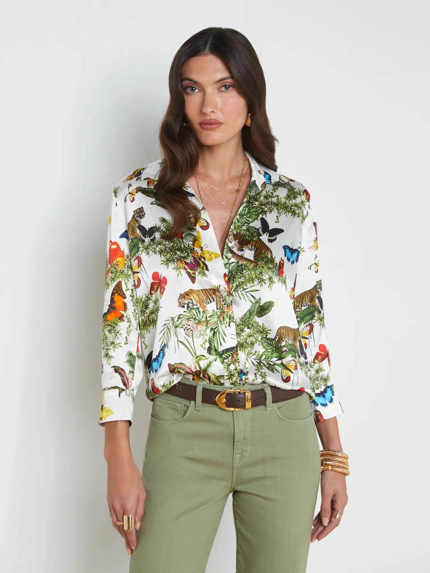 L’agence - Dani Blouse - White Multi Tiger Butterfly Jungle