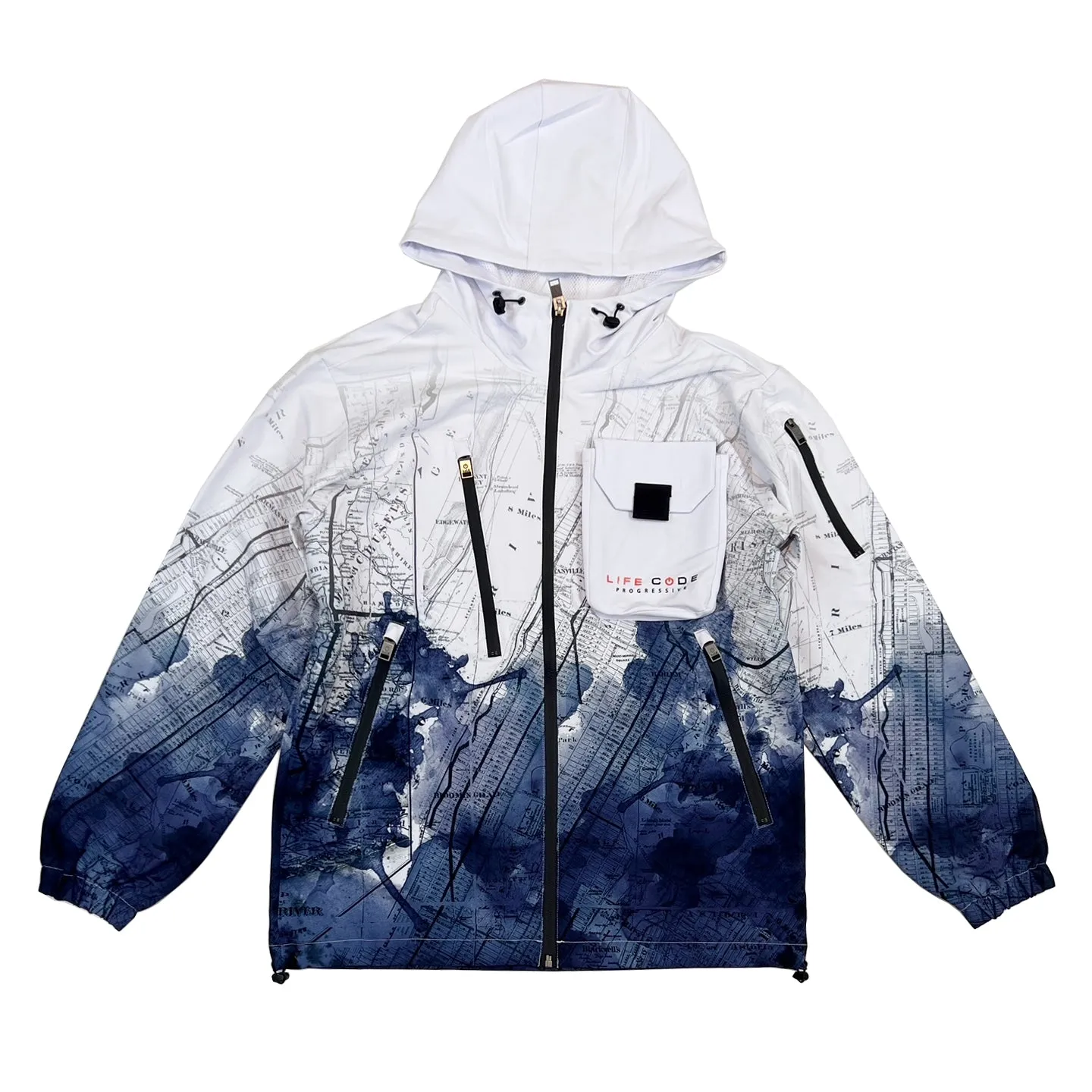 Life Code Map Windbreaker Jacket (White/Navy)