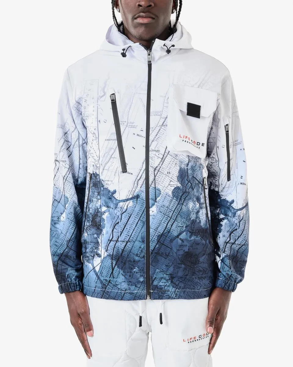 Life Code Map Windbreaker Jacket (White/Navy)