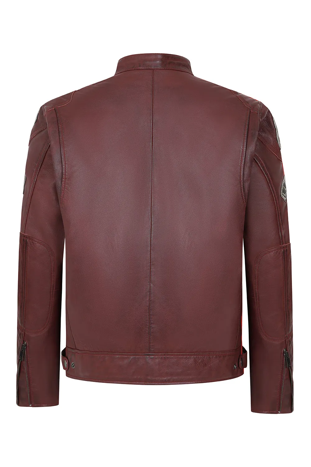 Men's Genuine Burgundy Leather Racing Jacket - Make a Statement - 'FRANK'