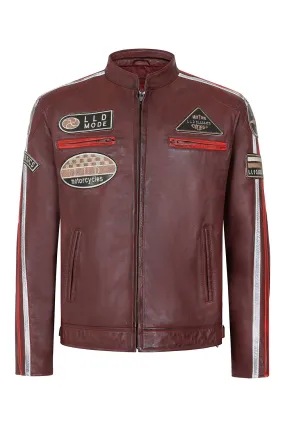 Men's Genuine Burgundy Leather Racing Jacket - Make a Statement - 'FRANK'