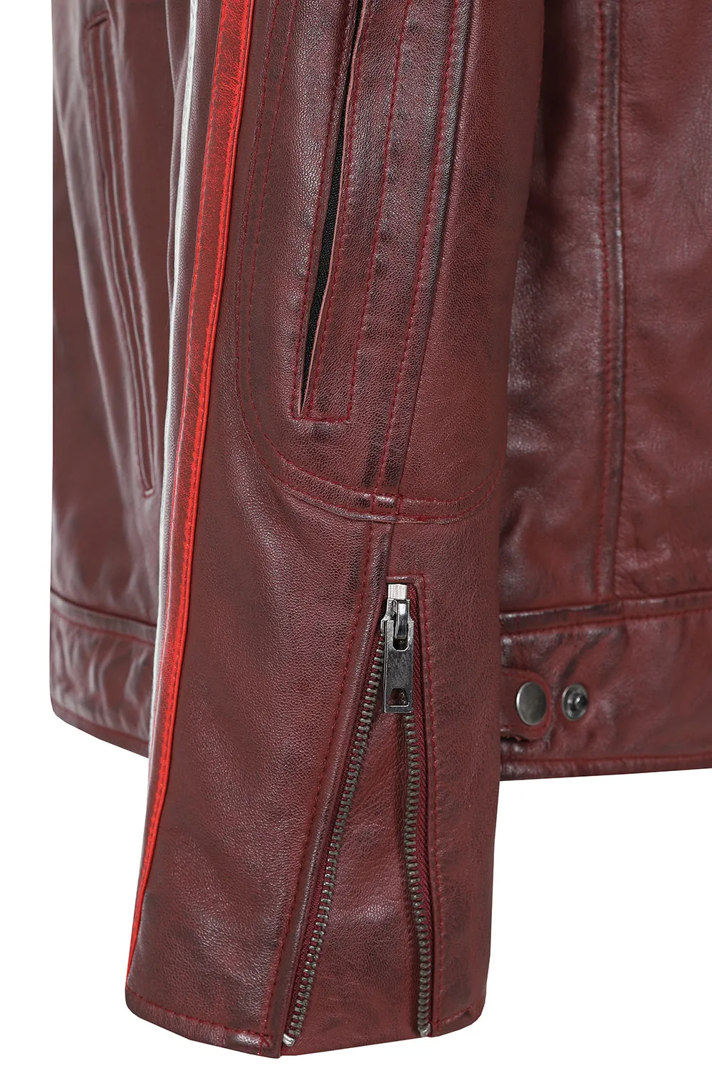 Men's Genuine Burgundy Leather Racing Jacket - Make a Statement - 'FRANK'