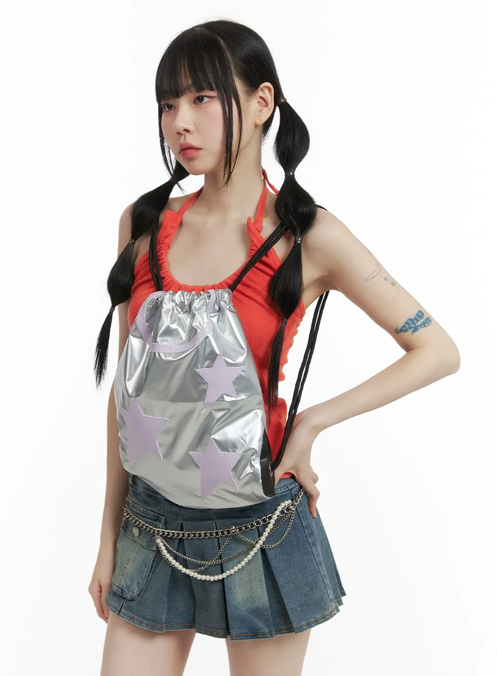 Metallic Star Drawstring Backpack OM426