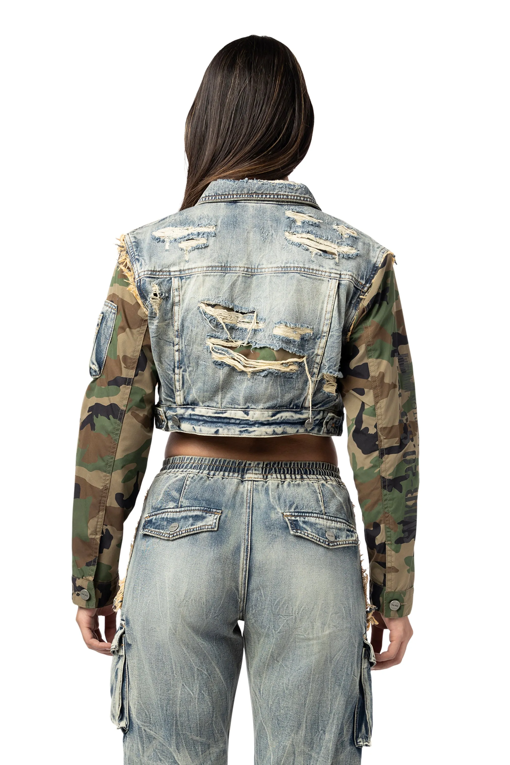 Mix Media Cropped Jean Jacket - Florence Blue