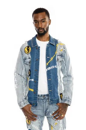 Mixed Media Fashion Jean Jacket - Albany Blue