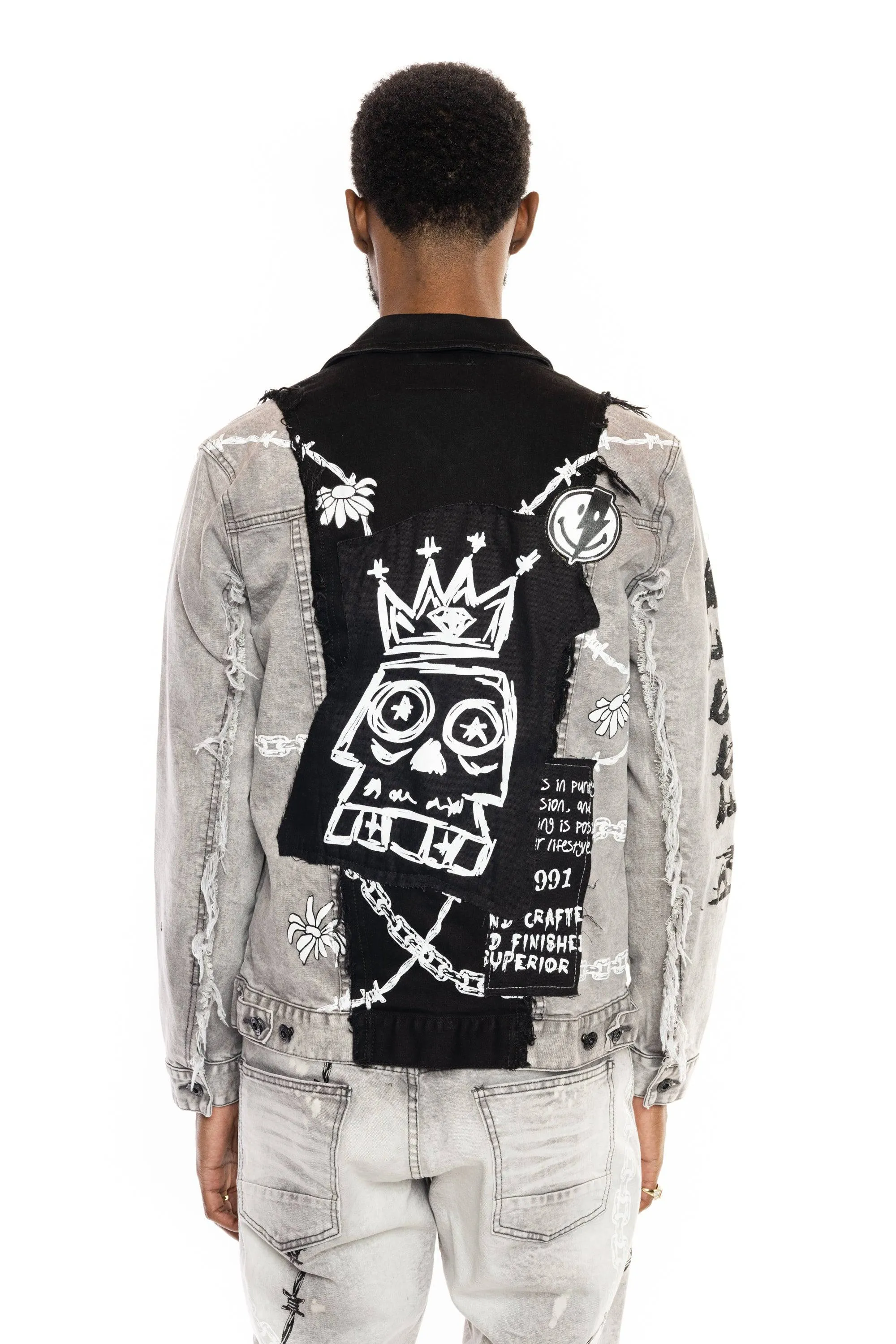 Mixed Media Fashion Jean Jacket - Frost Grey