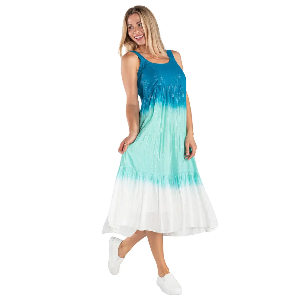 Ombre Teal Blue Tiered Sun Dress