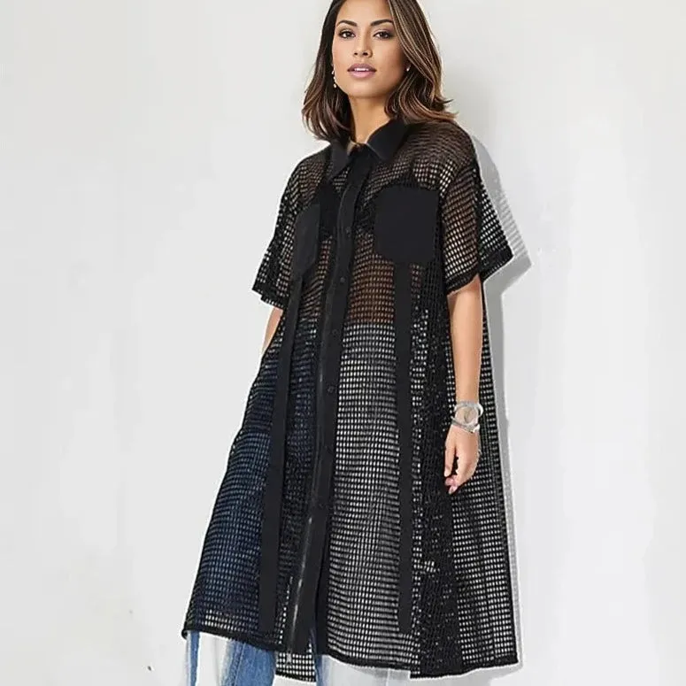 Oversized Fit Maxi Net Shirt