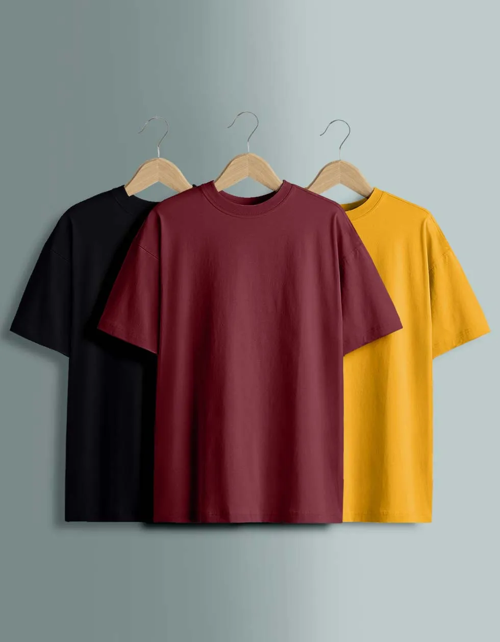 Pack of 3 Oversized Tees: Black & Mustard & Maroon