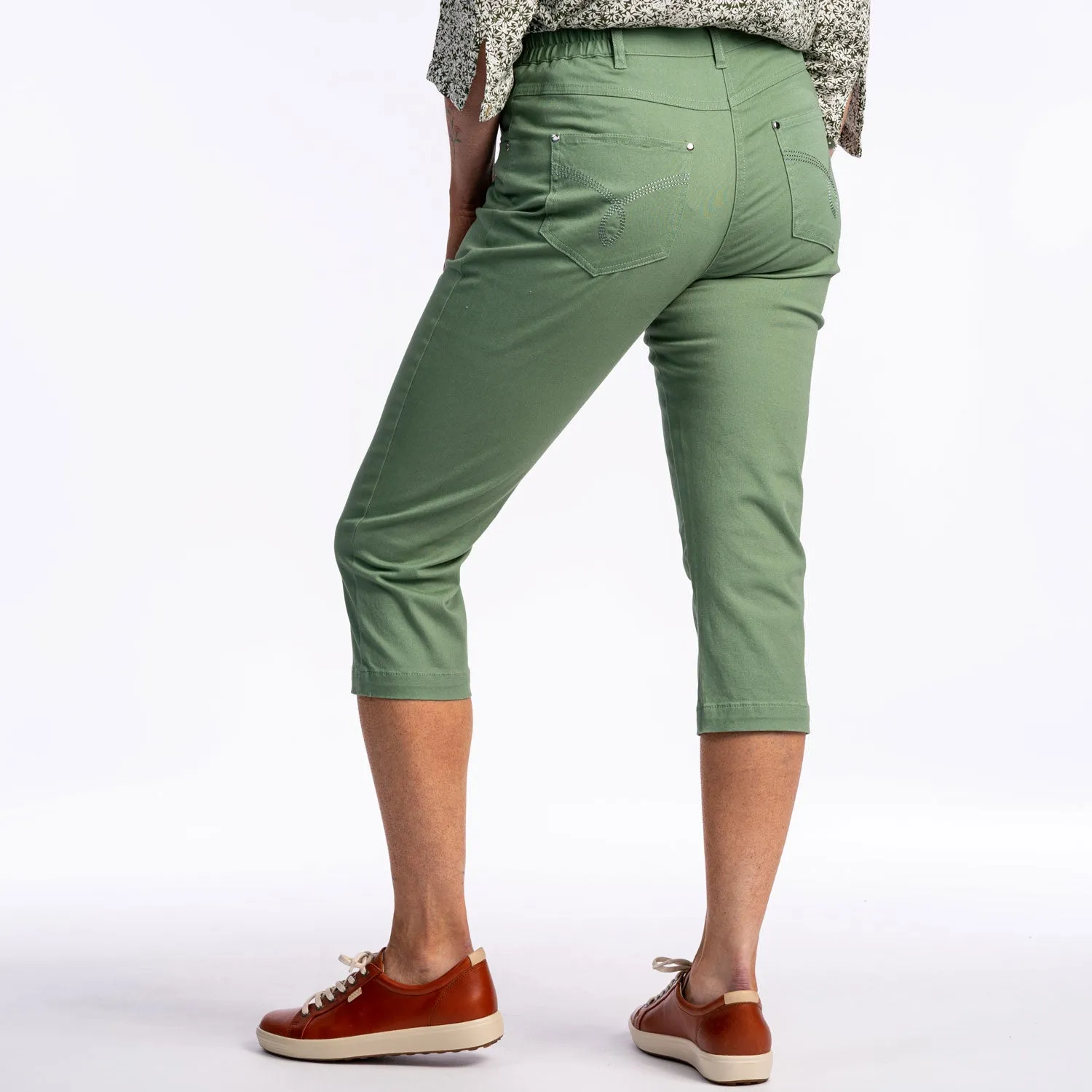 Peach Cotton Crop Jean - Green / Khaki