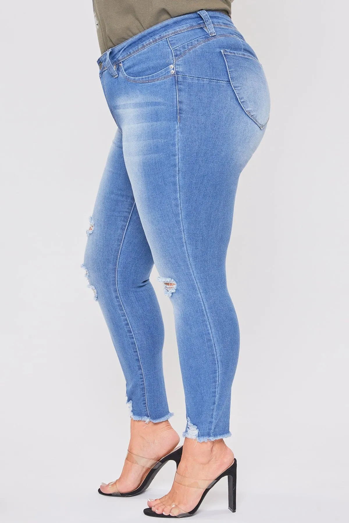 Plus Size Women's WannaBettaButt Distressed Denim Ankle Jeans-Sale