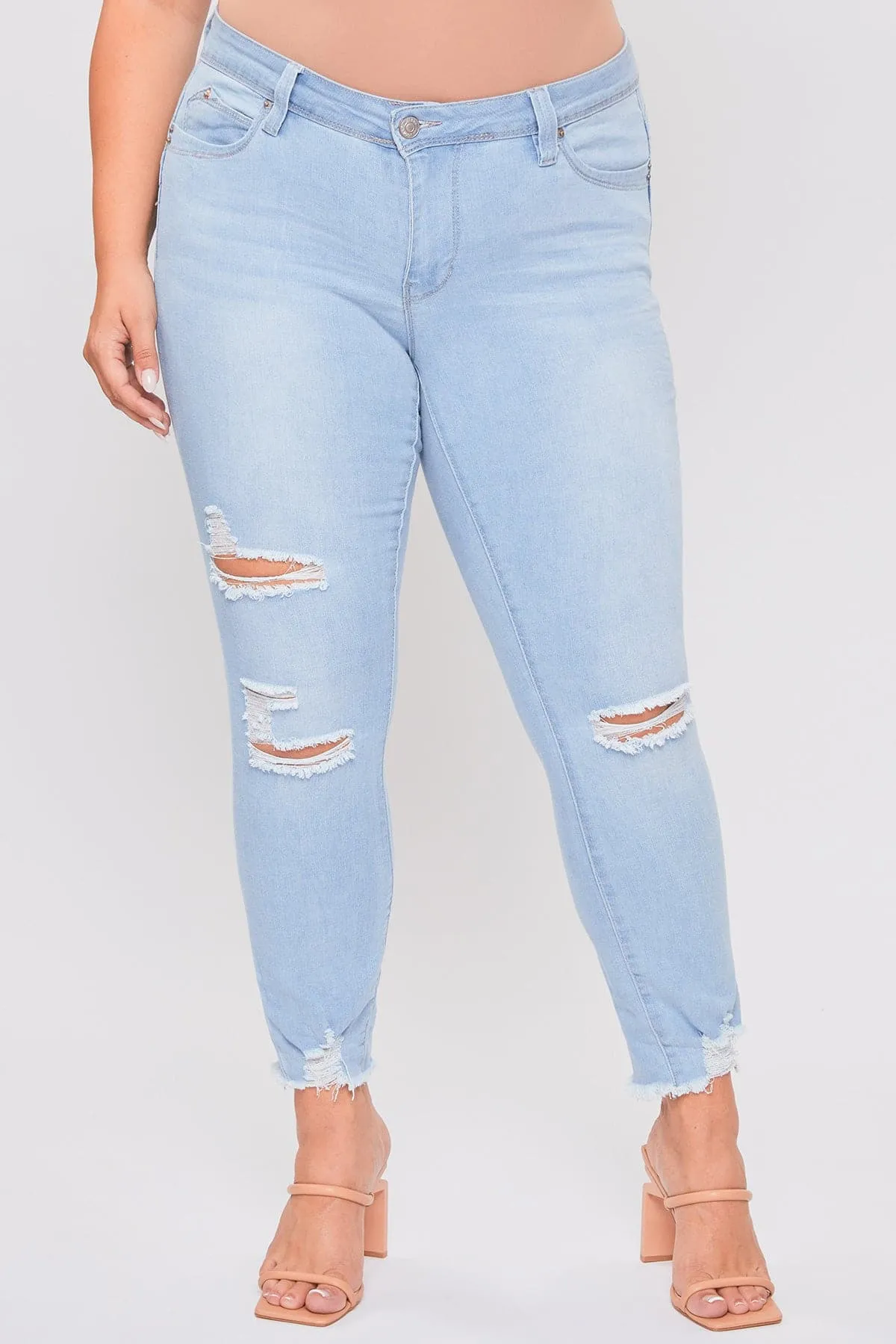 Plus Size Women's WannaBettaButt Distressed Denim Ankle Jeans-Sale