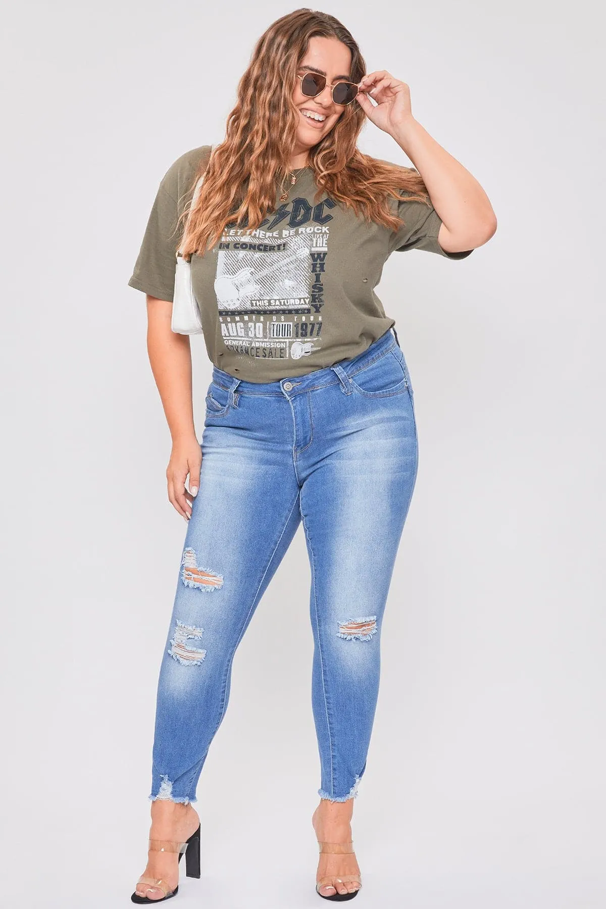 Plus Size Women's WannaBettaButt Distressed Denim Ankle Jeans-Sale