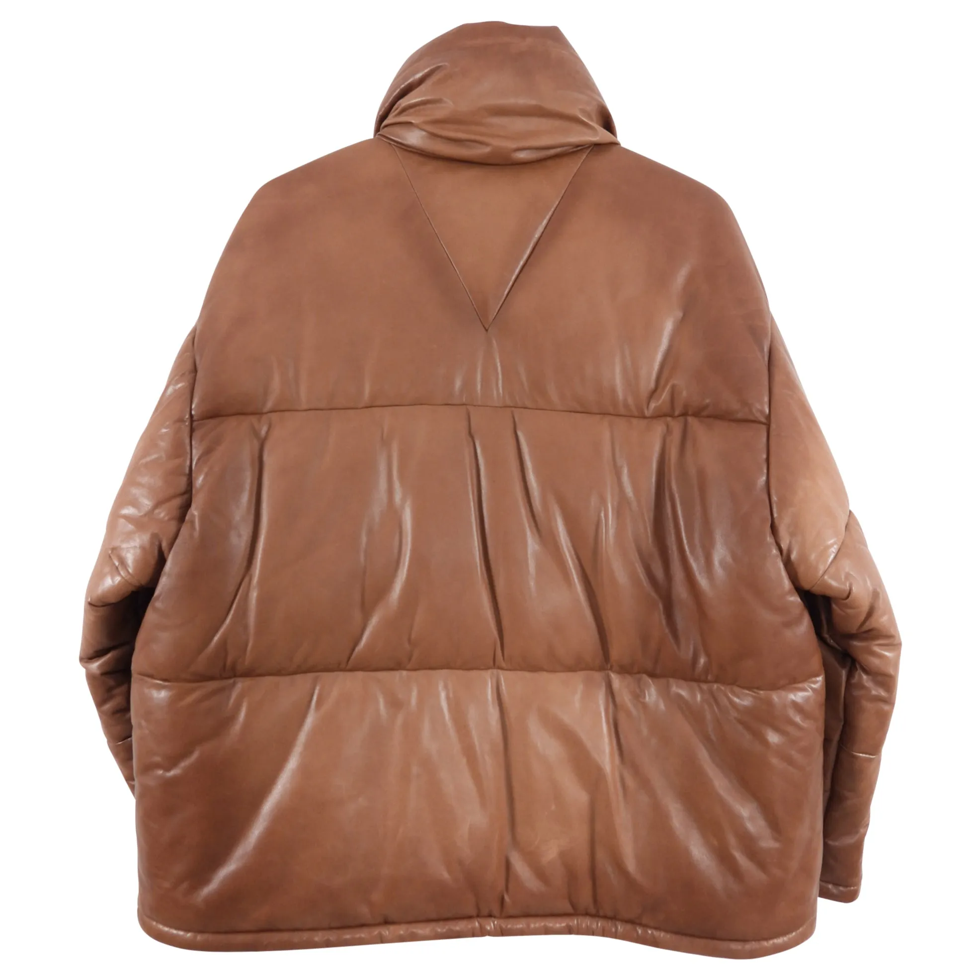 Prada Brown Leather Oversized Puffer Jacket - M