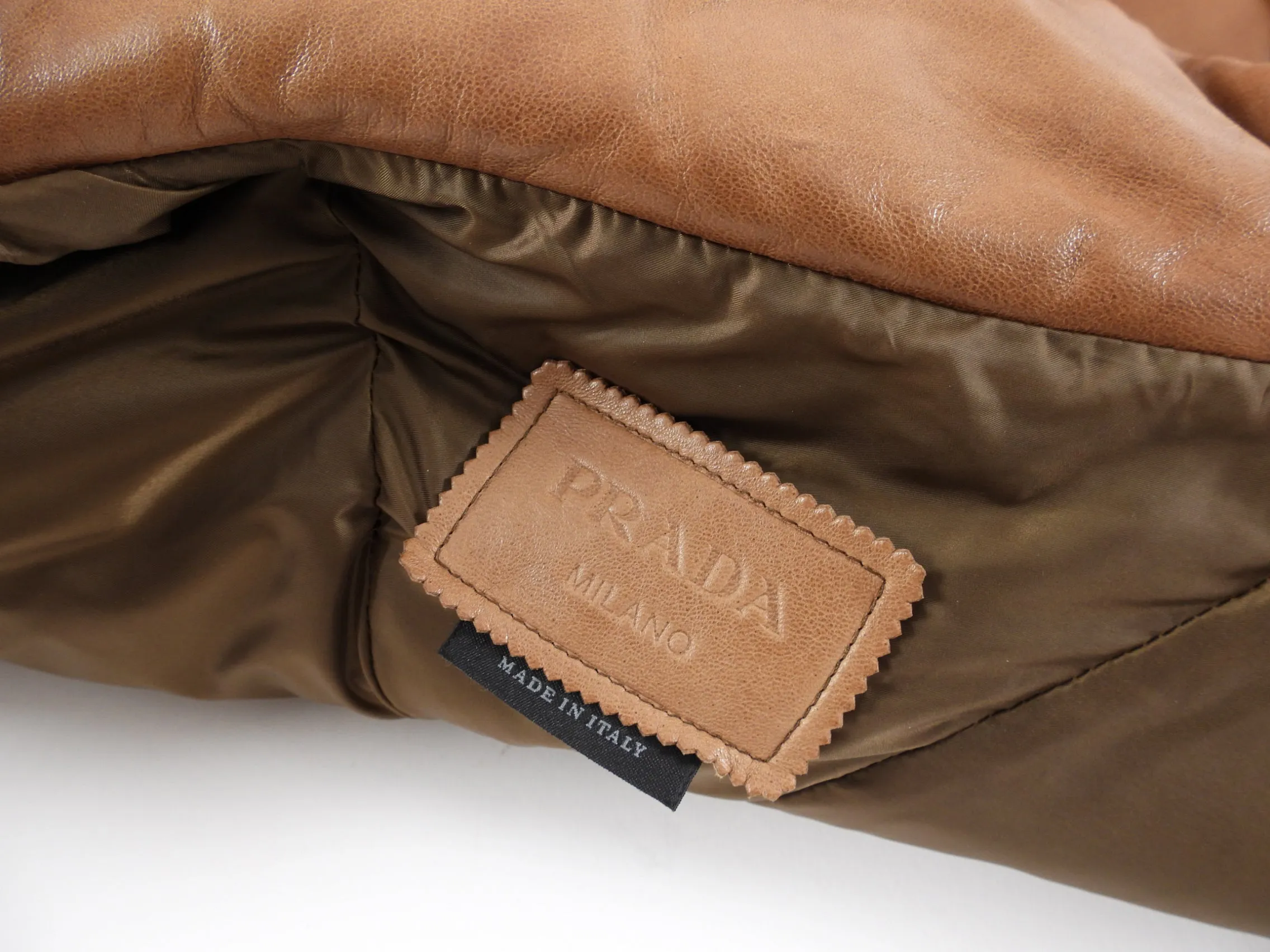 Prada Brown Leather Oversized Puffer Jacket - M