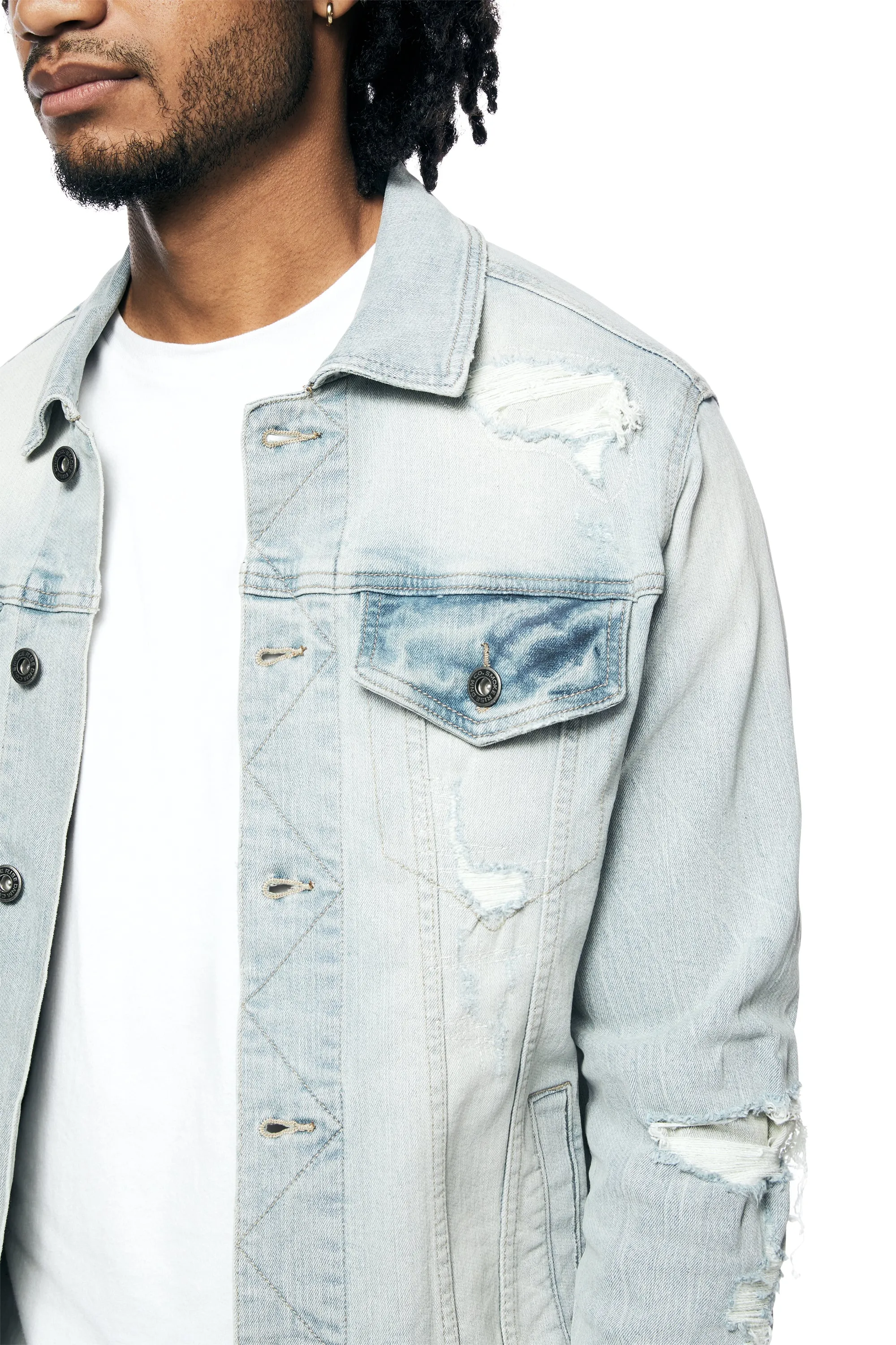 Rip & Repaired Color Jean Jacket - Natick Blue