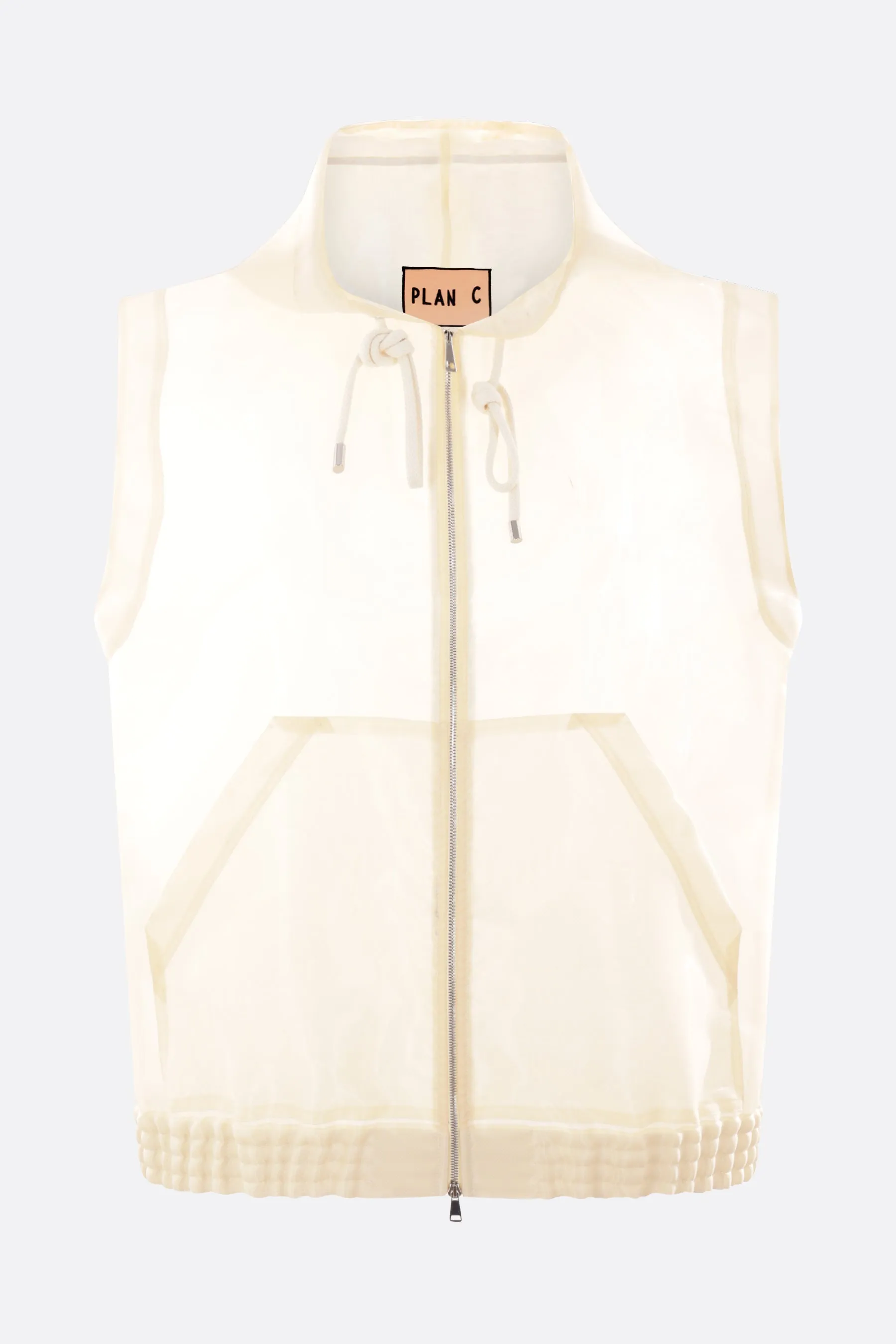 sleeveless oversized jacket in waterproof technical organza